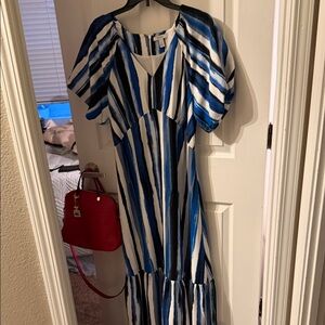 Nine West Asymmetrical Dress in Blue and White